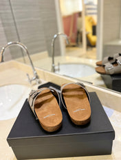 SL Flat Sandal Women Brown Seude Grey Calfskin