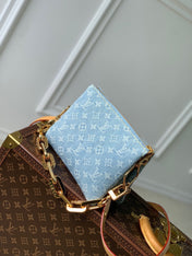 COUSSIN BB 21 IN LIGHT BLUE MONOGRAM DENIM GOLD CHAIN