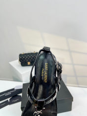 SL Cassandra Flat Sandals Black Patent Leather