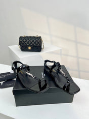 SL Cassandra Flat Sandals Black Patent Leather