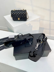 SL Cassandra Flat Sandals Black Patent Leather