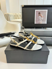 SL CASSANDRA TRIPLE SANDAL FLAT WHITE CALFSKIN