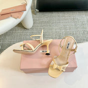High Heels With Bows Butter Color Glossy Leather