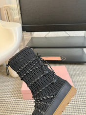 SNOW LONG BOOTS IN BLACK WRINKLED NYLON