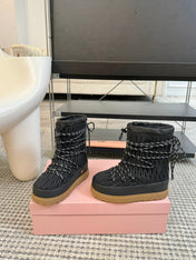 SNOW ANKLE BOOTS IN BLACK WRINKLED NYLON