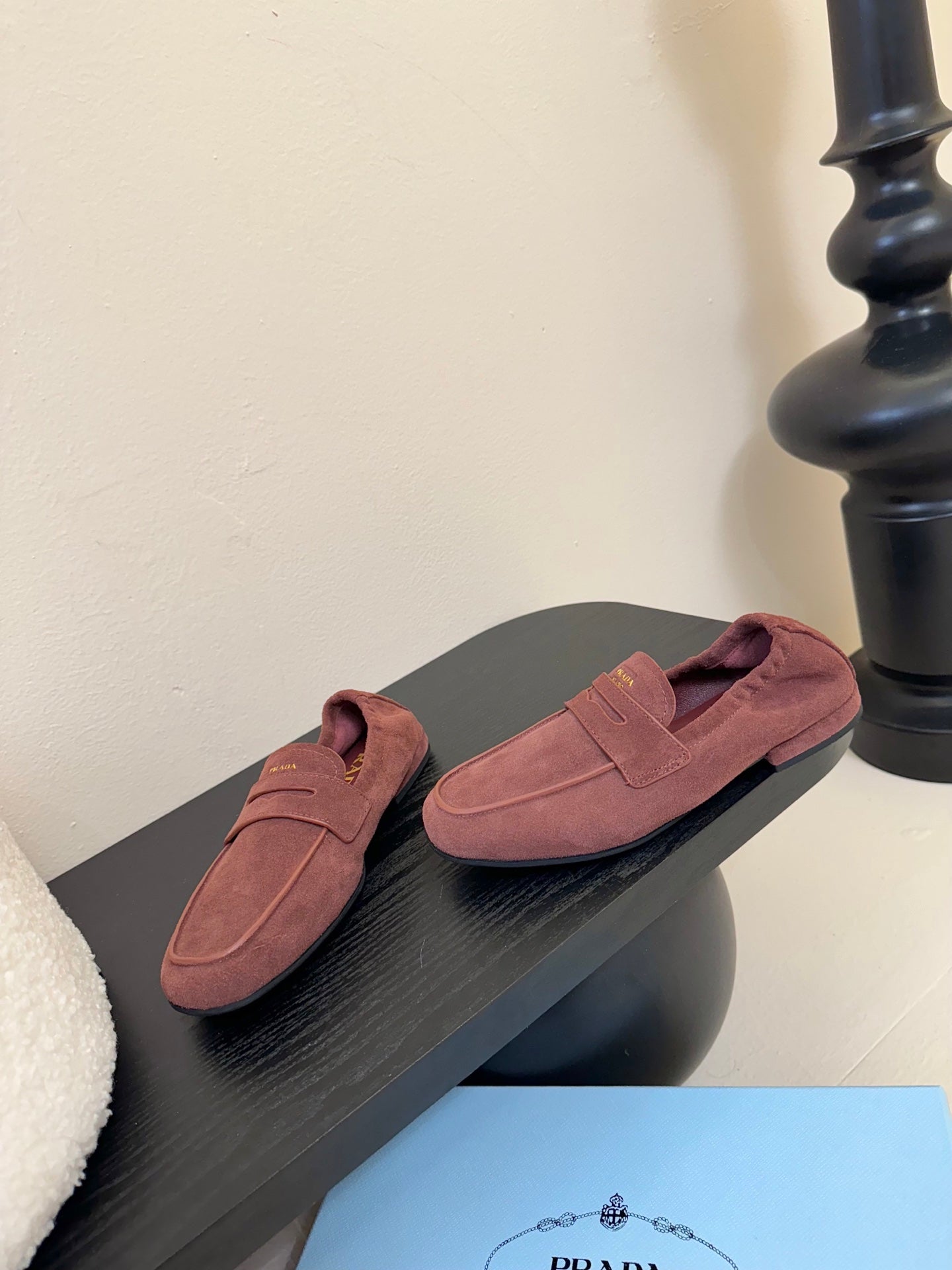 PRADA 25S SHUFFLE LOAFERS IN DARK BROWN SUEDE