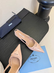 PRADA 26S POINTED TOE SLINGBACK HEELS 60MM IN LIGHT PINK CALFSKIN WITH LOGO