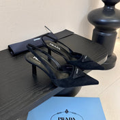 PRADA 26S POINTED TOE SLINGBACK HEELS 60MM IN BLACK SUDE WITH LOGO