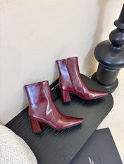 YSL 26S HEELED ANKLE BOOTS IN DARK RED SHINY CALFSKIN