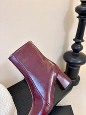 YSL 26S HEELED ANKLE BOOTS IN DARK RED SHINY CALFSKIN