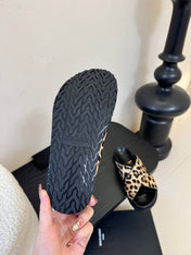 YSL 26S CROSS-STRAP SANDALS IN LEOPARD PRINT CALFSKIN HAIR