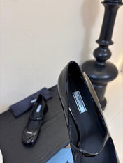 PRADA 26S BLOCK-HEEL MARY JANE IN BLACK PATENT CALFSKIN