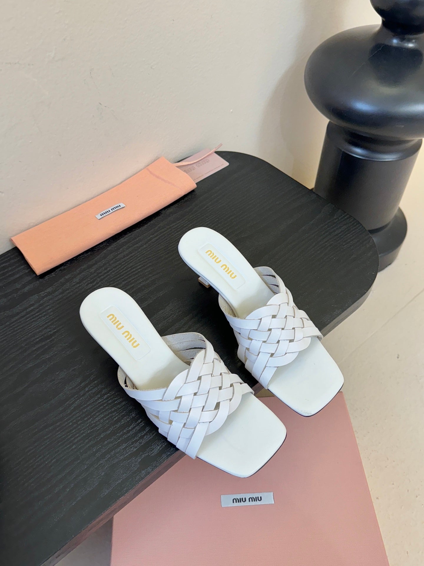 MIUMIU 26S IVETTE WOVEN HEELED SANDALS 40MM IN WHITE CALFSKIN