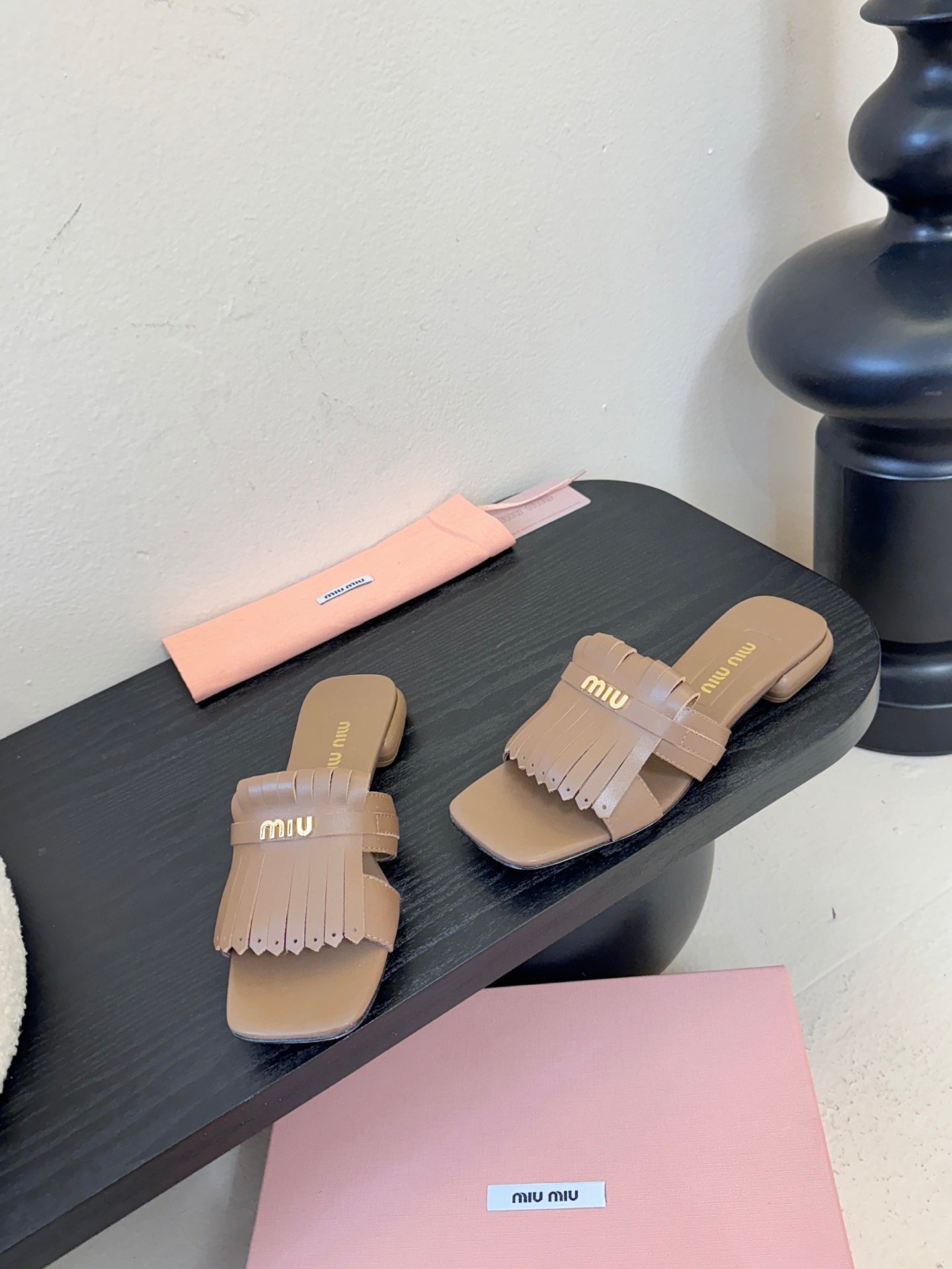 MIUMIU 26S FLAT SLIPPERS IN BROWN CALFSKIN