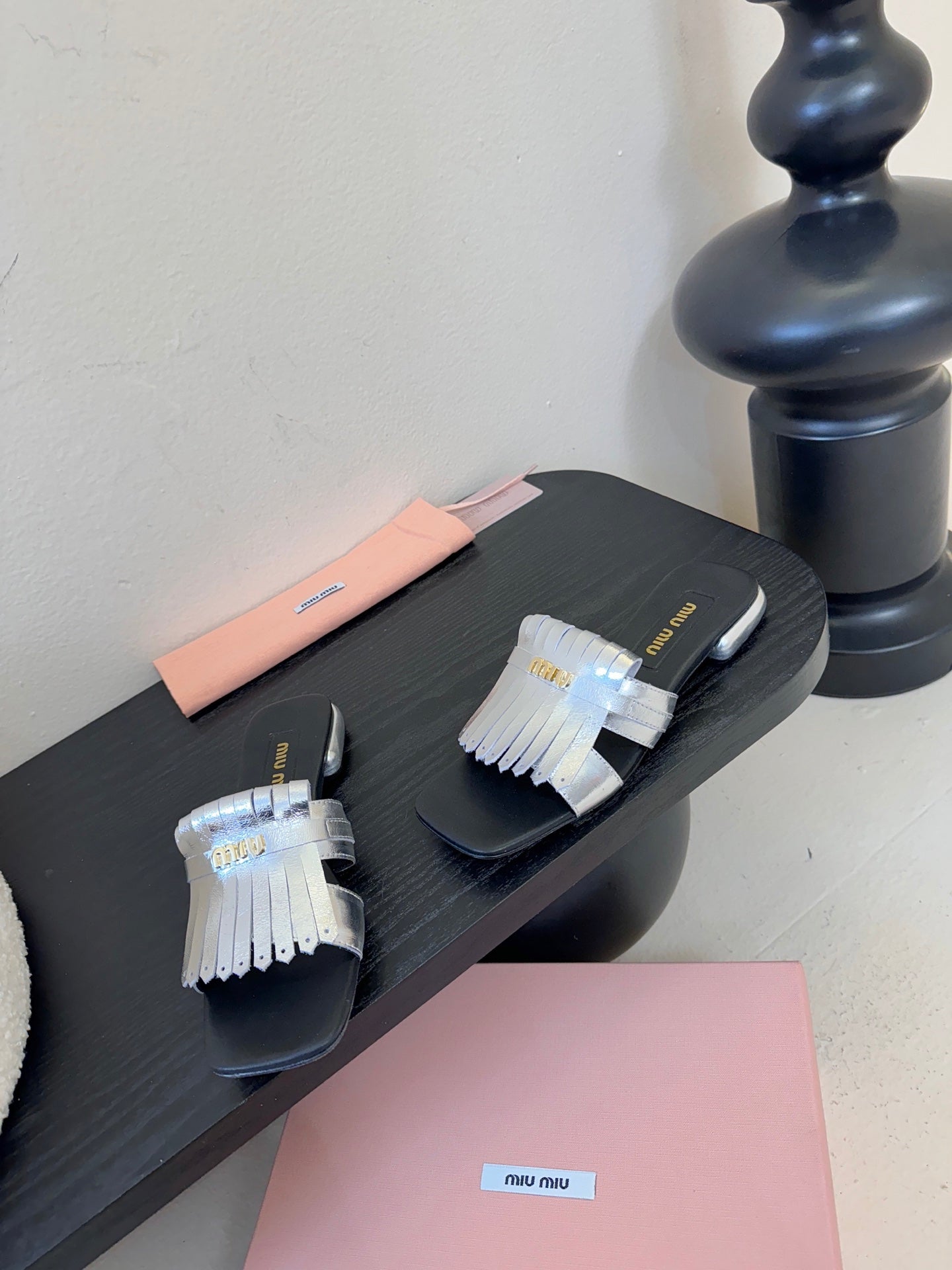 MIUMIU 26S FLAT SLIPPERS IN SILVER CALFSKIN