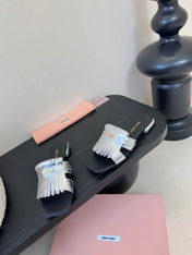 MIUMIU 26S FLAT SLIPPERS IN SILVER CALFSKIN