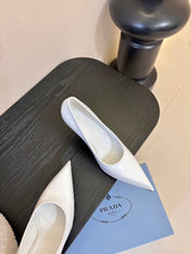 PRADA 26S POINTED-TOE HIGH HEELS IN WHITE LAMBSKIN