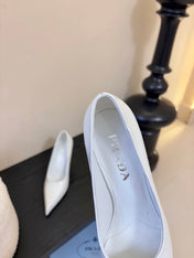 PRADA 26S POINTED-TOE HIGH HEELS IN WHITE LAMBSKIN