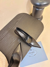 PRADA 26S POINTED-TOE HIGH HEELS IN BLACK LAMBSKIN