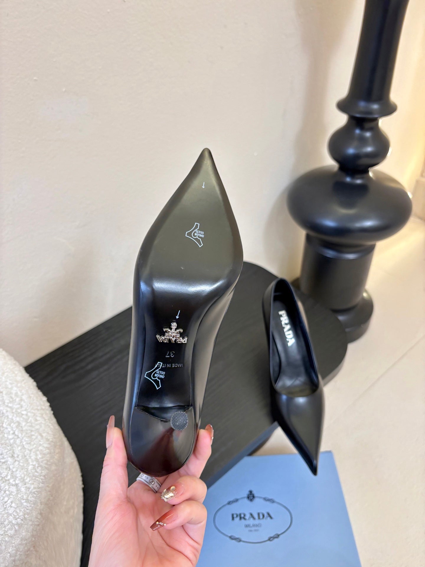 PRADA 26S POINTED-TOE HIGH HEELS IN BLACK LAMBSKIN