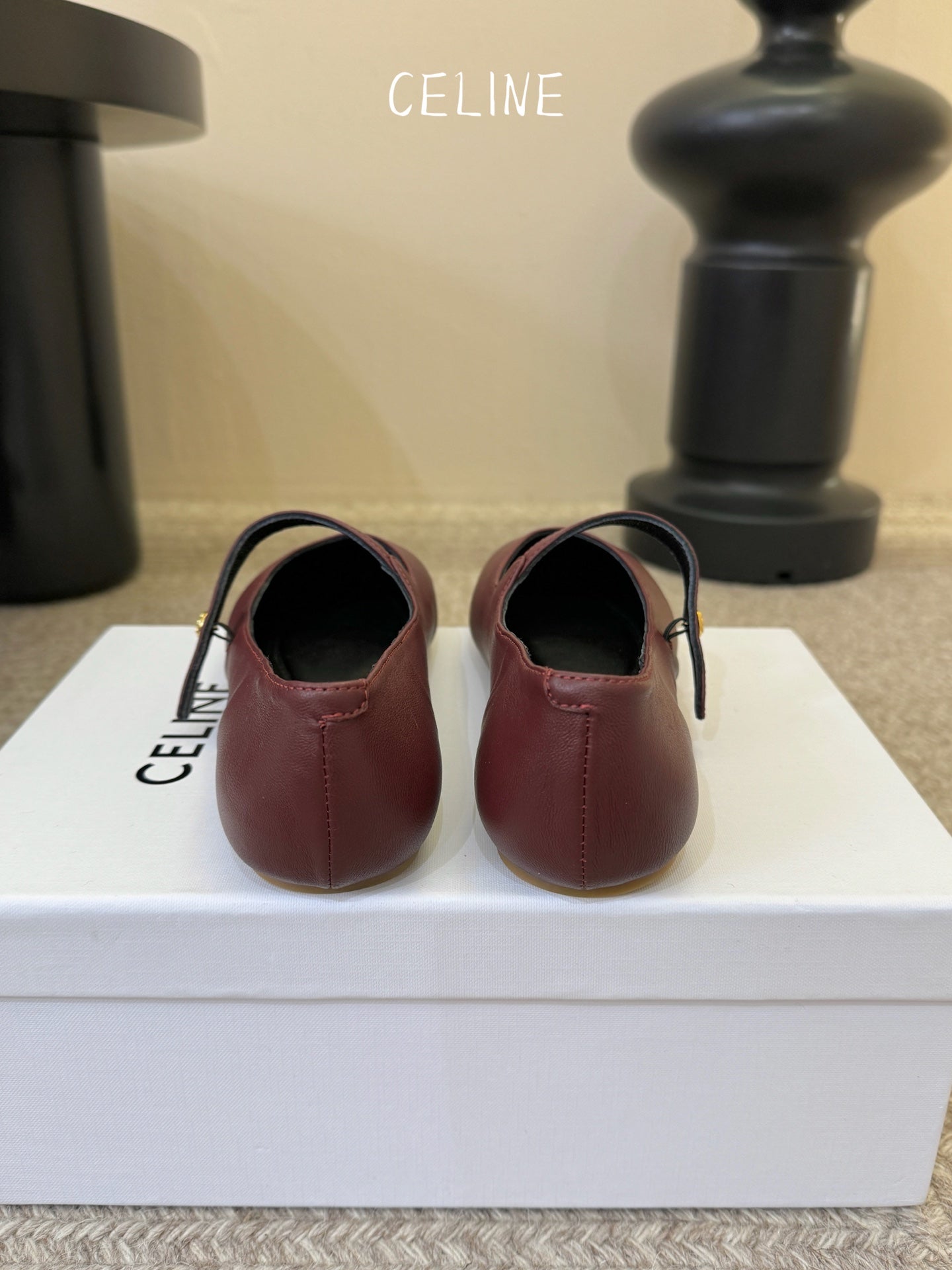 CELINE 26S BALLERINA FLATS IN DARK RED LAMBSKIN