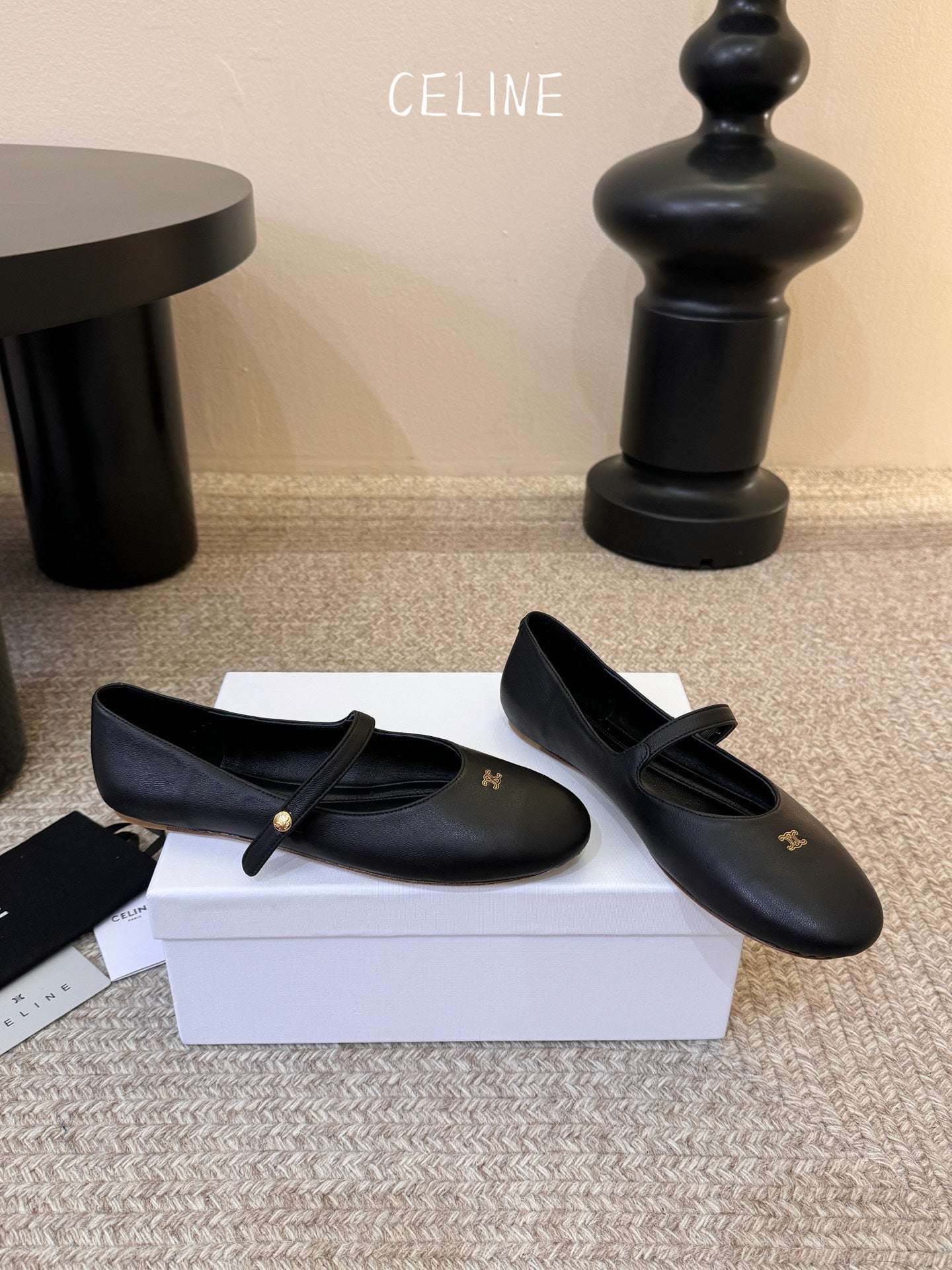 CELINE 26S BALLERINA FLATS IN BLACK LAMBSKIN