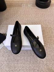 CELINE 26S BALLERINA FLATS IN BLACK LAMBSKIN