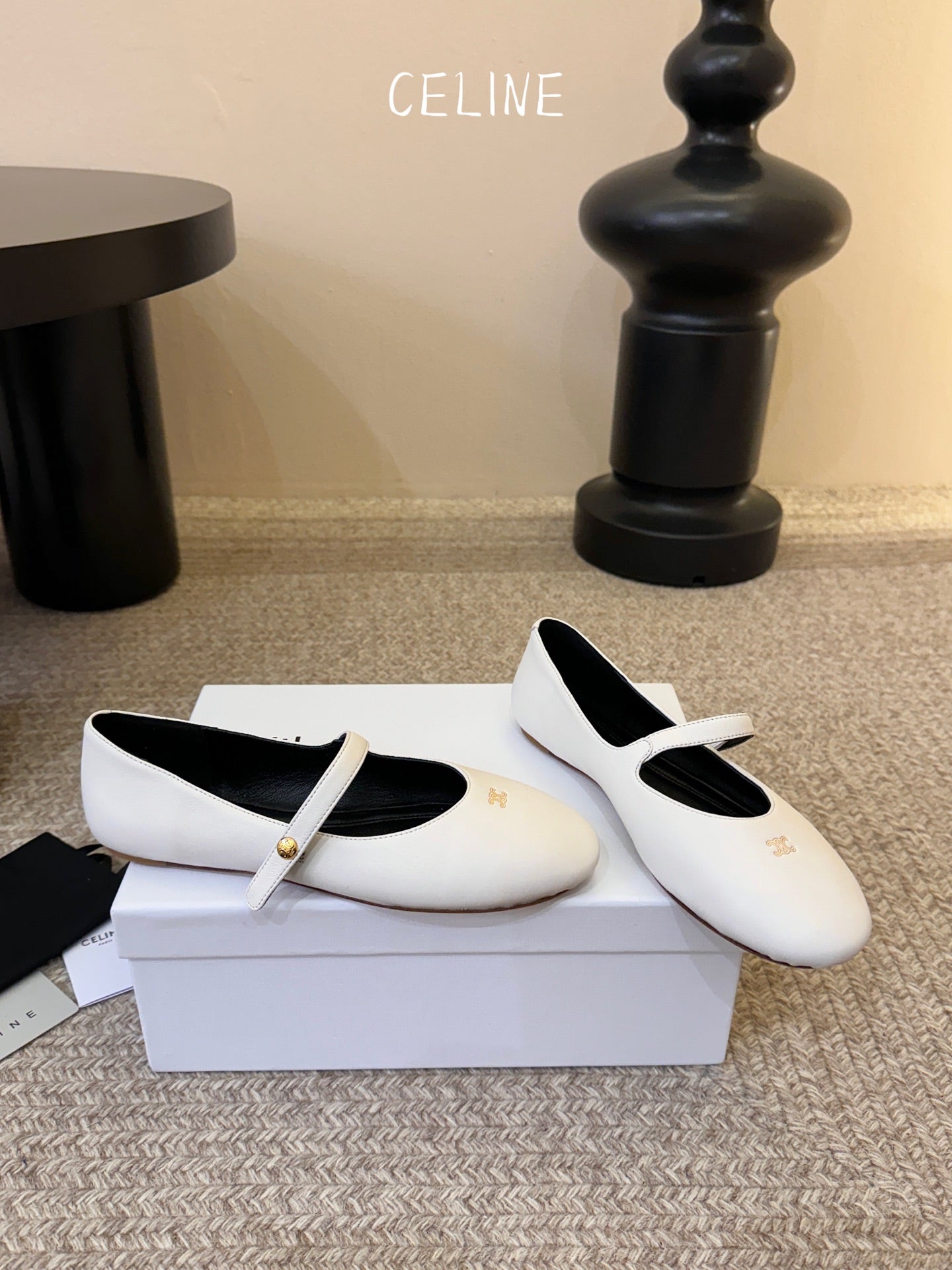 CELINE 26S BALLERINA FLATS IN WHITE LAMBSKIN