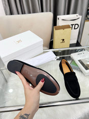 THE ROW 26S PENNY LOAFERS IN BLACK SUEDE