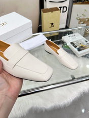 THE ROW 26S PENNY LOAFER FLATS IN IVORY WHITE GRAINED CALFSKIN