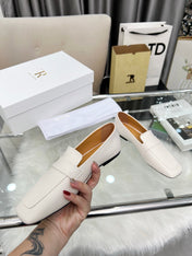 THE ROW 26S PENNY LOAFER FLATS IN IVORY WHITE GRAINED CALFSKIN