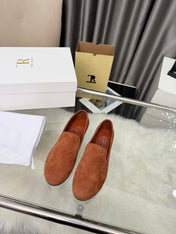 THE ROW 26S CLASSIC LOAFER FLATS IN COGNAC BROWN SUEDE