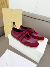 THE ROW 26S DOUBLE STRAP MARY JANE SNEAKERS IN BURGUNDY RED CALFSKIN AND SUEDE