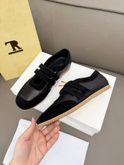 THE ROW 26S DOUBLE STRAP MARY JANE SNEAKERS IN BLACK CALFSKIN AND SUEDE