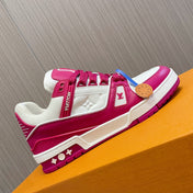 LV 26S LOW TOP SNEAKERS IN WHITE AND HOT PINK CALFSKIN WITH MONOGRAM SOLE DETAIL