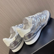 CHANEL 26S SNEAKER IN SILVER QUILTED CALFSKIN AND WHITE LOW TOP
