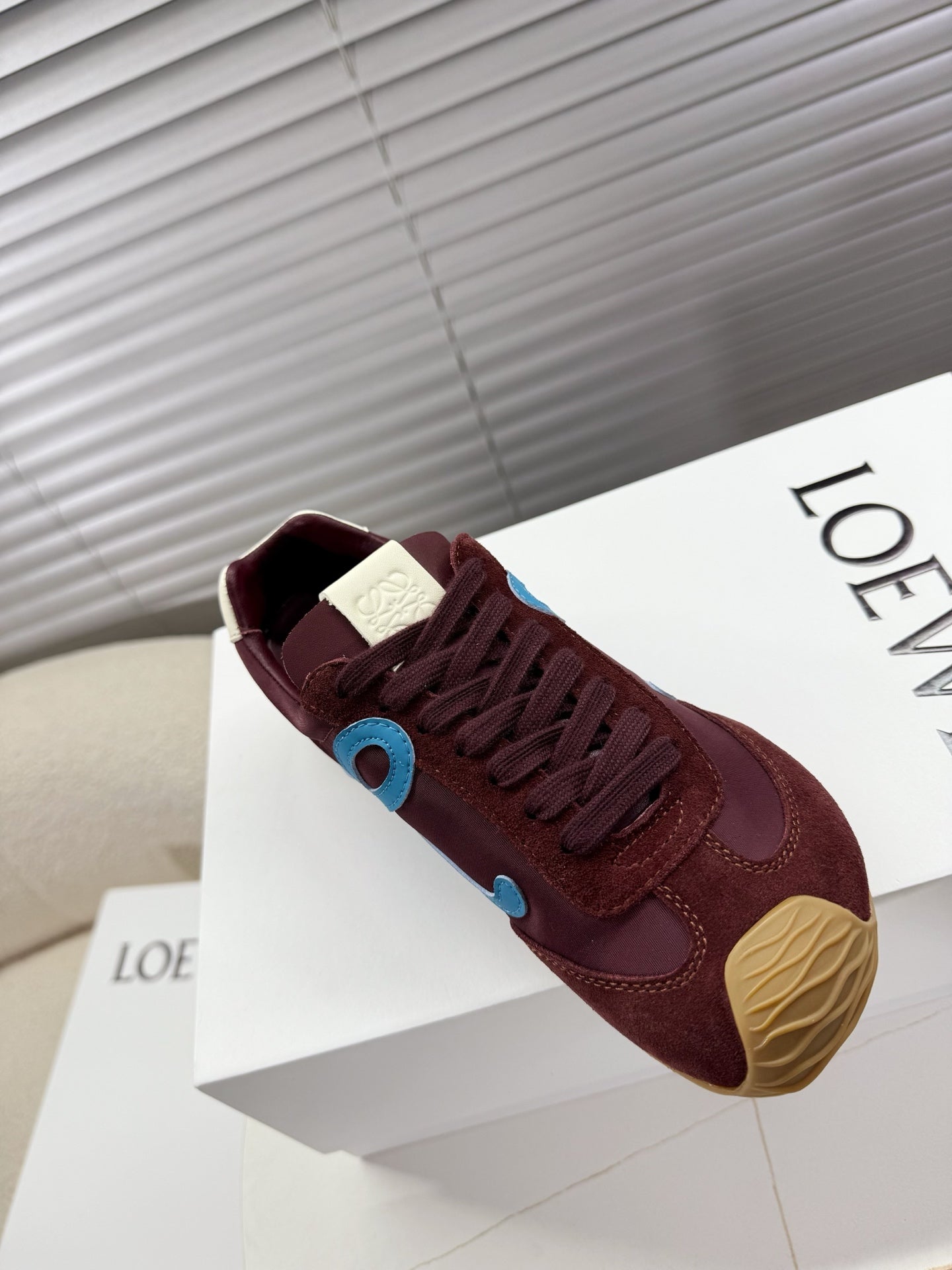 LOEWE 26S BALLET RUNNER 2.0 IN BURGUNDY RED NYLON AND CALFSKIN