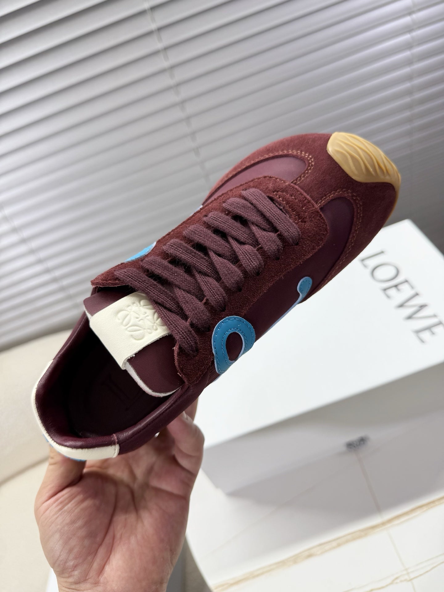 LOEWE 26S BALLET RUNNER 2.0 IN BURGUNDY RED NYLON AND CALFSKIN