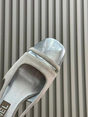 SLINGBACKS IN GREY SUEDE AND SILVER LAMBSKIN