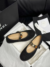 CC MARY JANES BLACK WOOL TWEED AND FABRIC