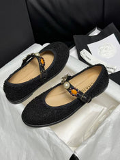 CC MARY JANES BLACK WOOL TWEED AND FABRIC