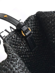 LOEWE 25S WE FONT TOTE BAG 24 IN BLACK RAFFIA FIBER