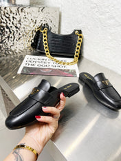 PRADA 26S MULE LOAFERS IN BLACK CALFSKIN WITH LOGO