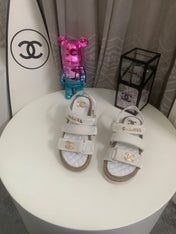 CHANEL 26S STRAPPY SANDALS IN WHITE VELVET WITH ROPE SOLE GOLD HARDWARE
