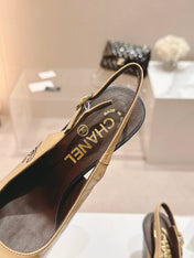 HIGH SLINGBACKS PEANUT BROWN MIX BLACK SHEEPSKIN