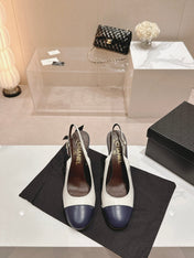HIGH SLINGBACKS WHITE MIX BLACK SHEEPSKIN