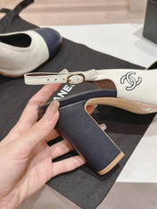 HIGH SLINGBACKS WHITE MIX BLACK SHEEPSKIN