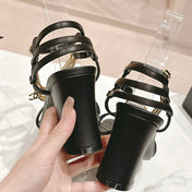 Double C Leather High Heel Sandals Black