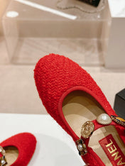 HIGH MARY JANE SHOES RED PINK WOOL TWEED