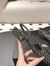 CC SLINGBACK 25S 25 MM IN BLACK DENIM WITH PLAID PATTERN